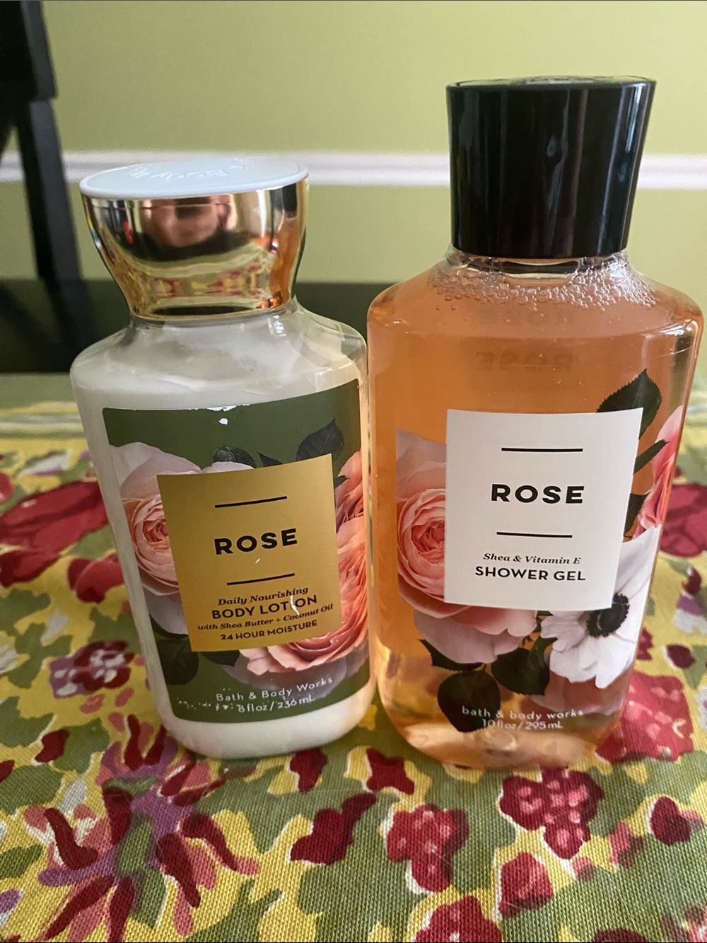 Bath & Body Works Rose Body Lotion & Shower Gel - Pink, Green, Gold